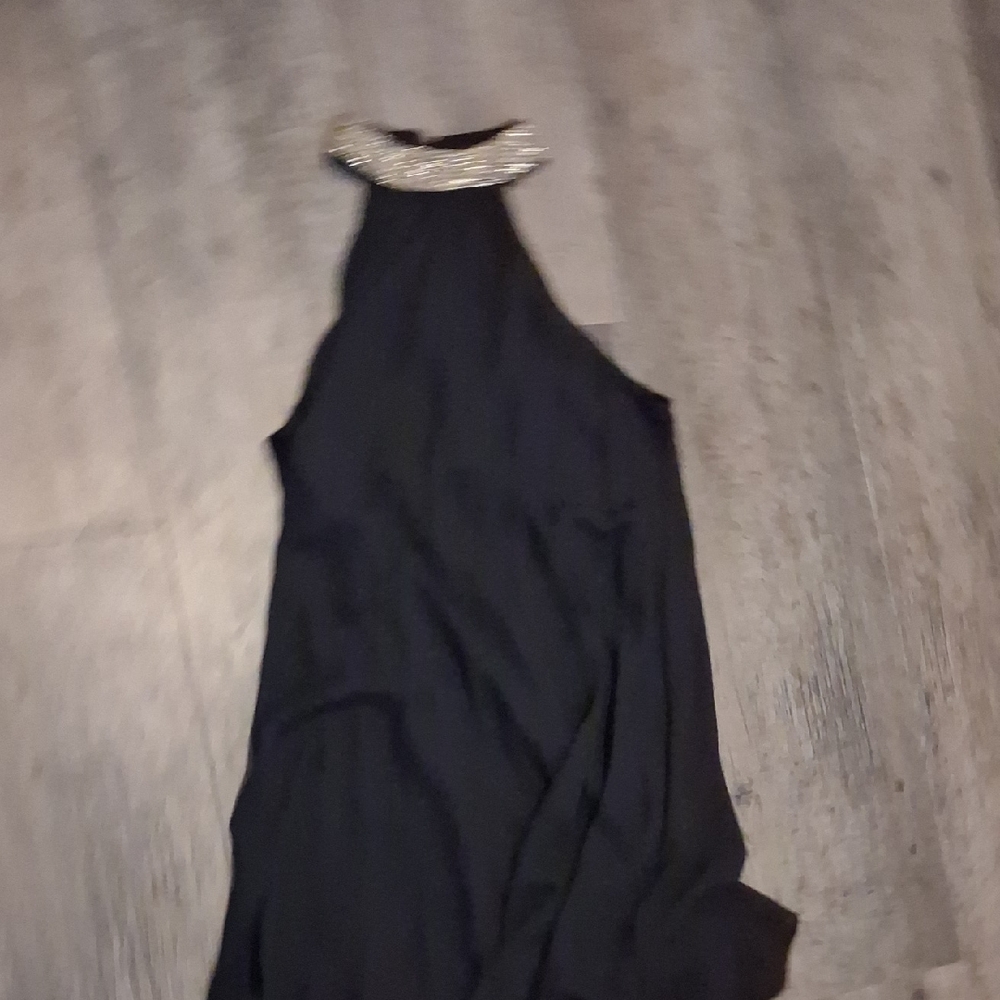 Elegant Black Maxi Dress with Embellished Neckline